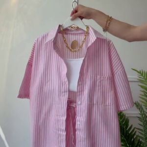 🌸 Dreamy Pink Striped 3-Piece Soft Girl Aesthetic Co-Ord Set for Women 💕✨👗